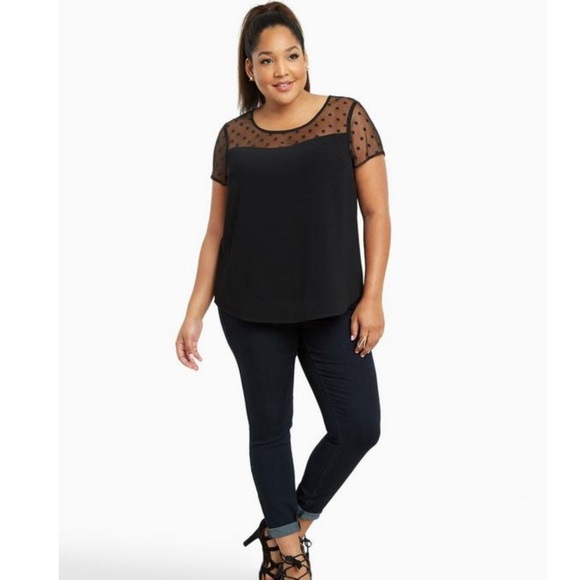 EUC | Torrid | Polka Dot Mesh Inset Top | Size 10 (M/L) - Picture 3 of 5
